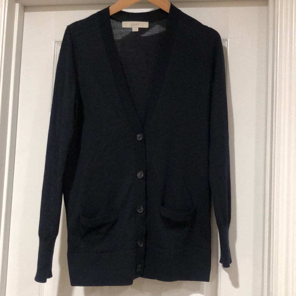 Loft Black Button Down V Neck Cardigan